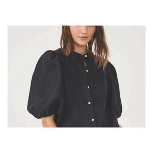 POL rhinestone Button Black Balloon Sleeve Button Up S casual fall boho classic